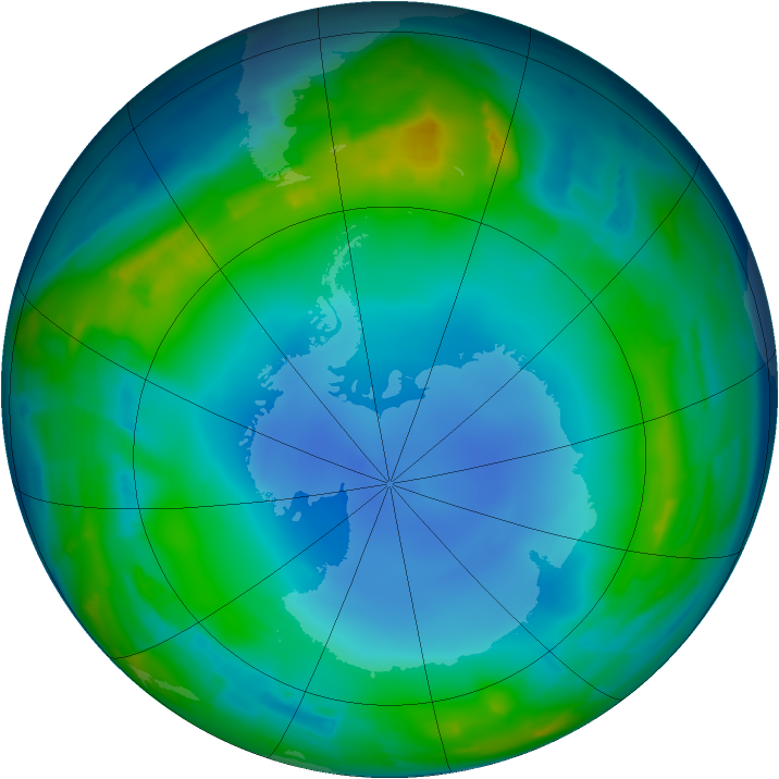 Antarctic ozone map for 15 July 2013